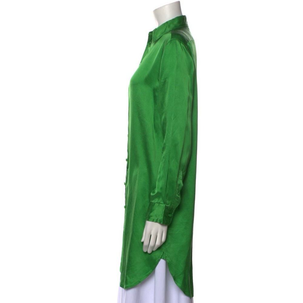 Ralph Lauren Collection Silk Shirt Dress Button Up Resort Runway M 8 Green - Picture 6 of 9